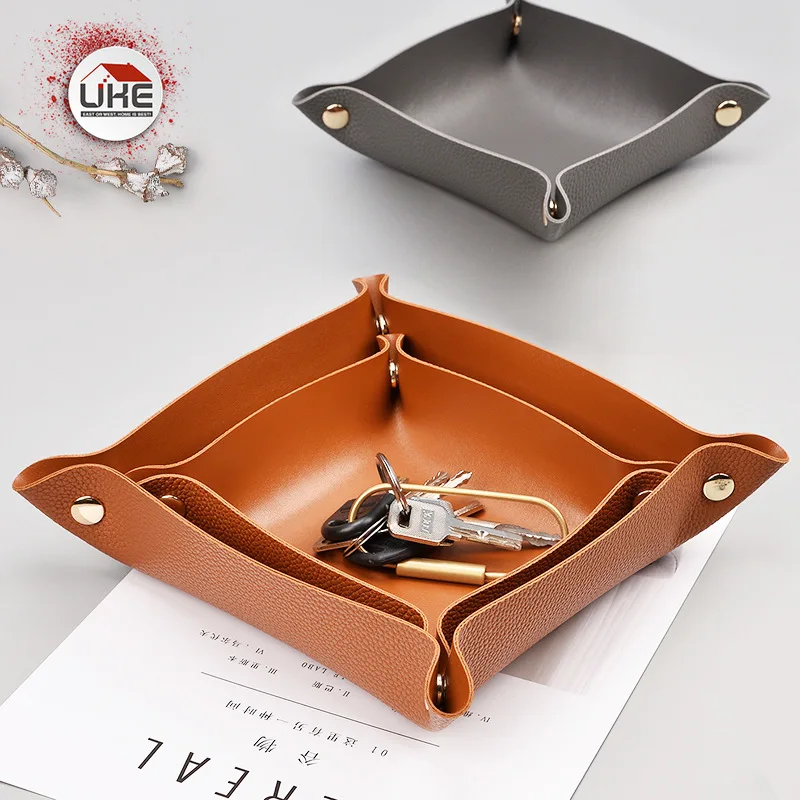 

UKE Foldable Storage Trays Home Decorative Dice Trays for Key Wallet Coin 21cm PU Leather Trays Table Games Desktop Storage Box