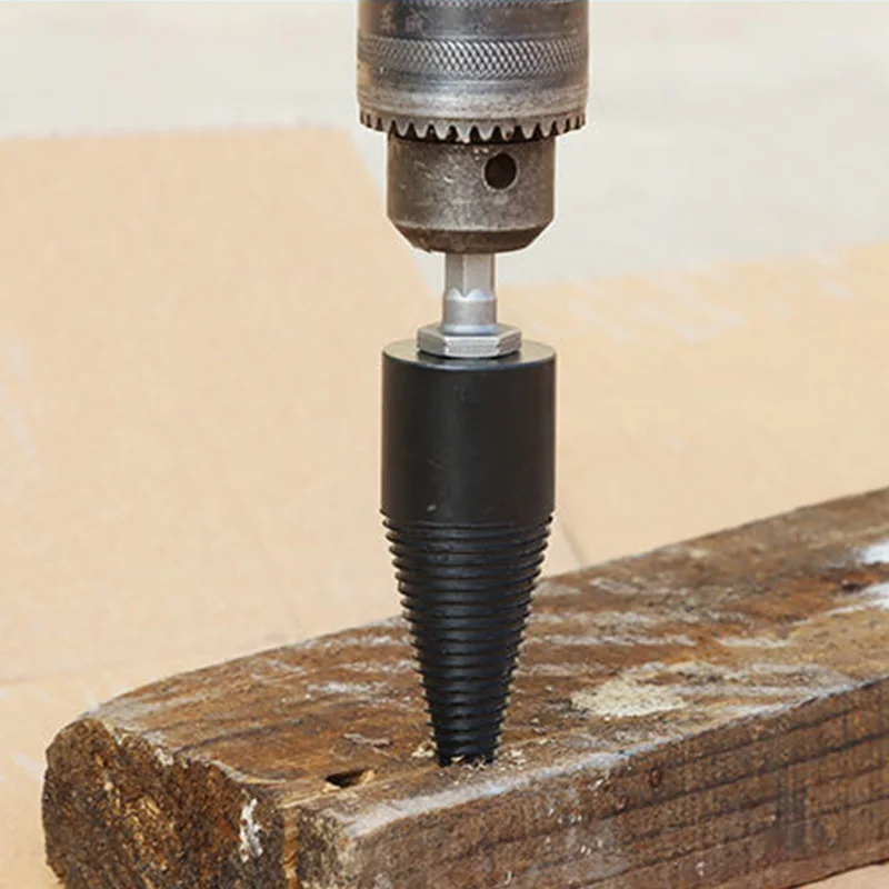 Firewood Splitter Drill Bit Round/Hex/Triangle Shank Wood Cone Reamer Punch Driver Step Drill Bit Woodworking Tool