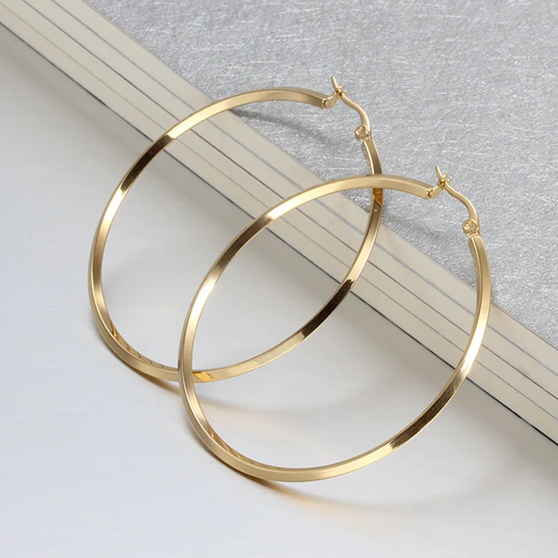 Fashion Women Big Earrings Hoop Circle Gold Color Earrings For Women Stainless Steel Earrings Party Jewelry