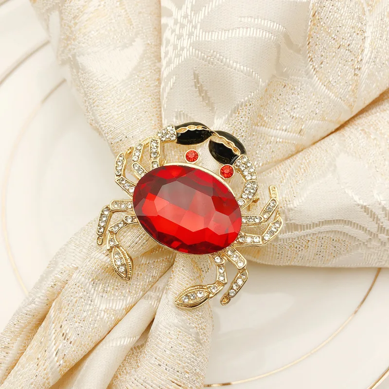 

10pcs/lot Crystal Crab Napkin Ring Red Napkin Button Alloy Napkin Ring Table Desktop Decoration