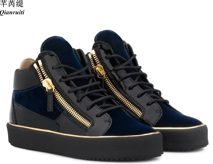 Qianruiti Zapatillas Hombre Men Sneakers Mixed Color Platform Flats Zipper Casual Shoes High Top Sneaker Male Fashion Shoes