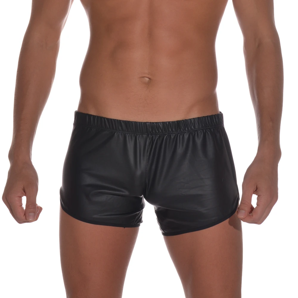 Faux Leather Boxer Trunk WetLook Lounge Sports Short Pants boxers short Casual Shorts Men