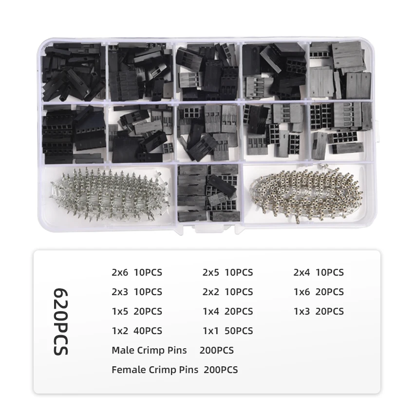 Connecteur Dupont 2.54mm, Kit de boîtier d'en-tête de broche de fil de cavalier de câble, broches à sertir mâles + connecteur de Terminal de broche femelle, câble électrique