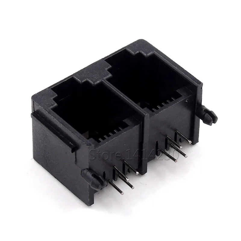 10PCS RJ11 Socket Double 6P4C Black Network Interface Connector RJ-11 Telephone Socket PCB Mount Modular