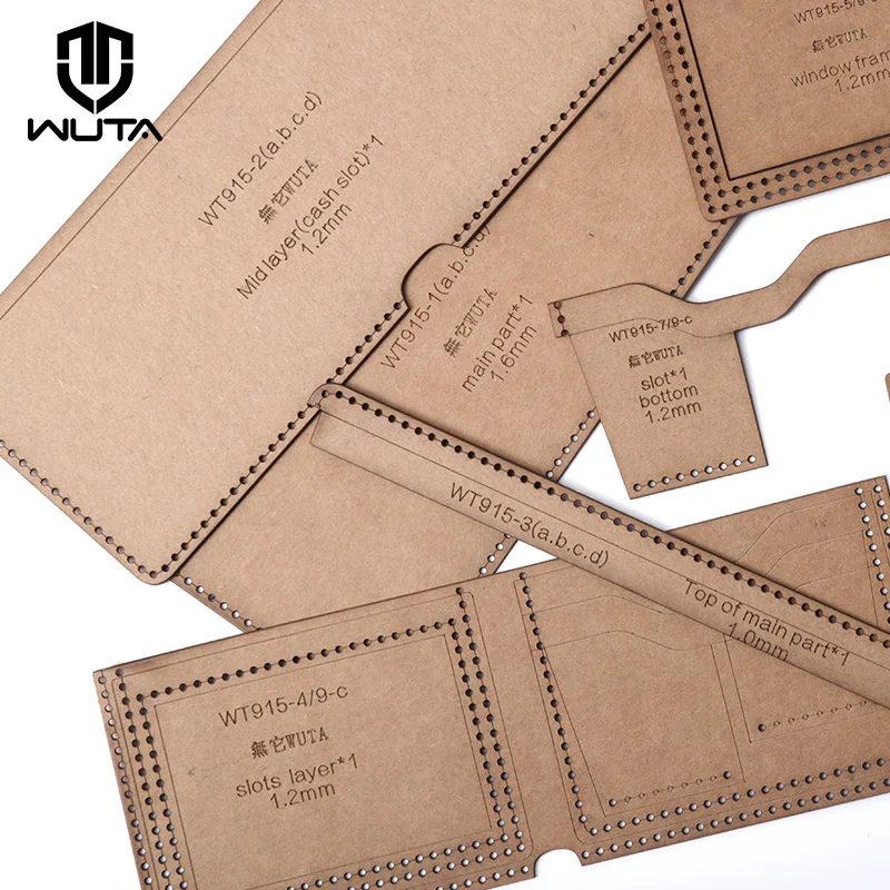 WUTA 915-C Classic Bifold Wallet Leather Template Clear Kraft paper Pattern Set Leather Craft Card Holder Short Purse Model