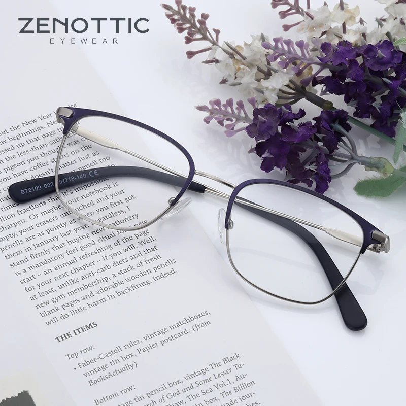 ZENOTTIC Fashion Semi Frame Men Business Metal Square Myopia Optical Spectacles Eyewear for Prescription Eyeglasses Frame