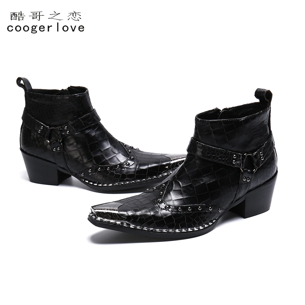 Spring and Autumn Men\'s High heel Leather boots British Style Men\'s marriage High top Pointed shoes Fashion brand Boots
