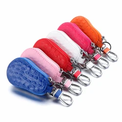 Genuine Leather Car Key Bags for Men Women Crocodile Pattern Keychain Holder Organizer Wallet Zipper Hook Key Pouch Coin Purse