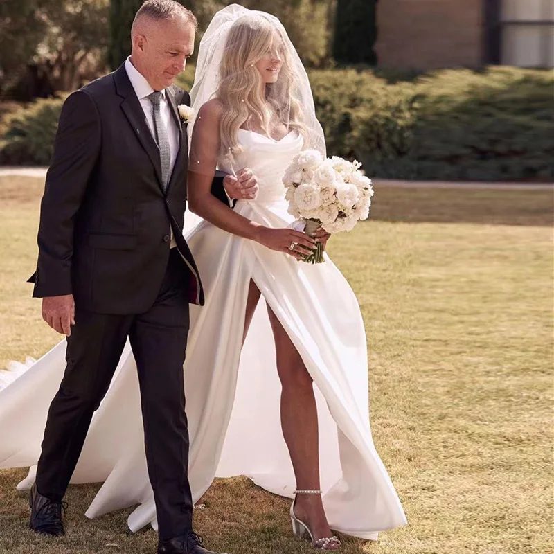 Vestido de fiesta de casamento, vestido branco de cetim para casamento, jardim, coração, linha