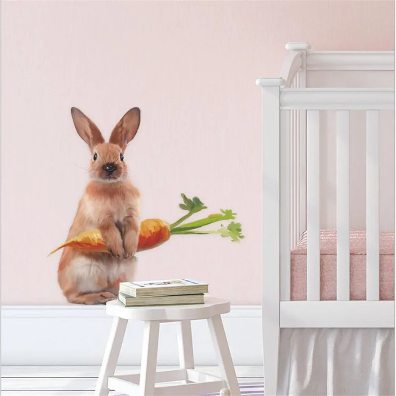 Cute Rabbit Carrot Art Wall Stickers For Children's Room Livingroom lHome Beautification Decorative Waterproof Wallpaper 40*39CM