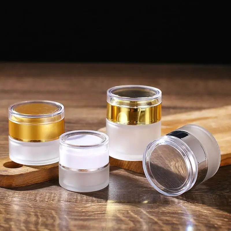 

Frosted Glass Cream Bottles Round Cosmetic Jars Hand Face Cream Bottle 20g/30g/50g with Acrylic Cap PP liner LX8690