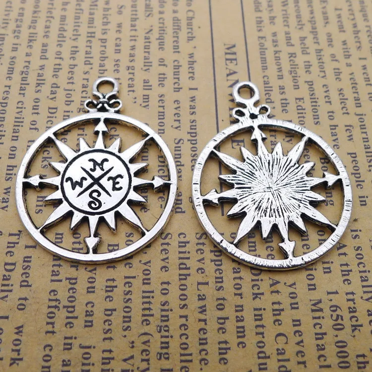 4 pieces/lot 28*36mm Compass Flower Charm Antique silver color Metal alloy Necklace pendant Bracelet Key chain DIY jewelry