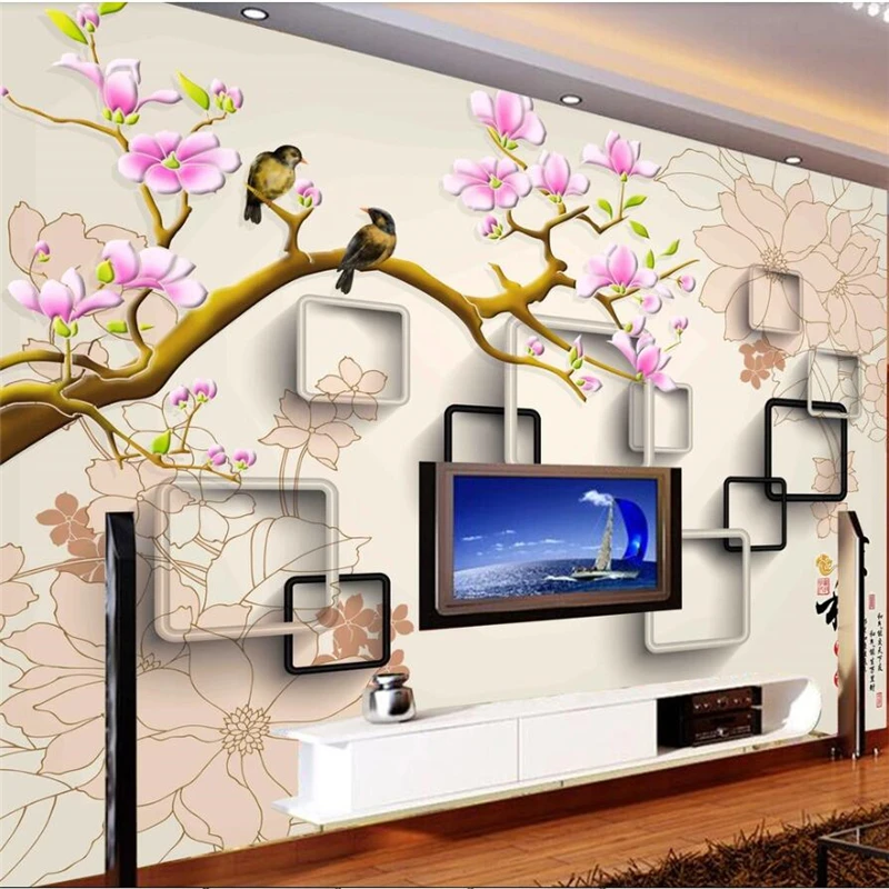 

wellyu Customized large murals fashion home improvement HD 3D birds and flowers background wall wallpaper papel de parede