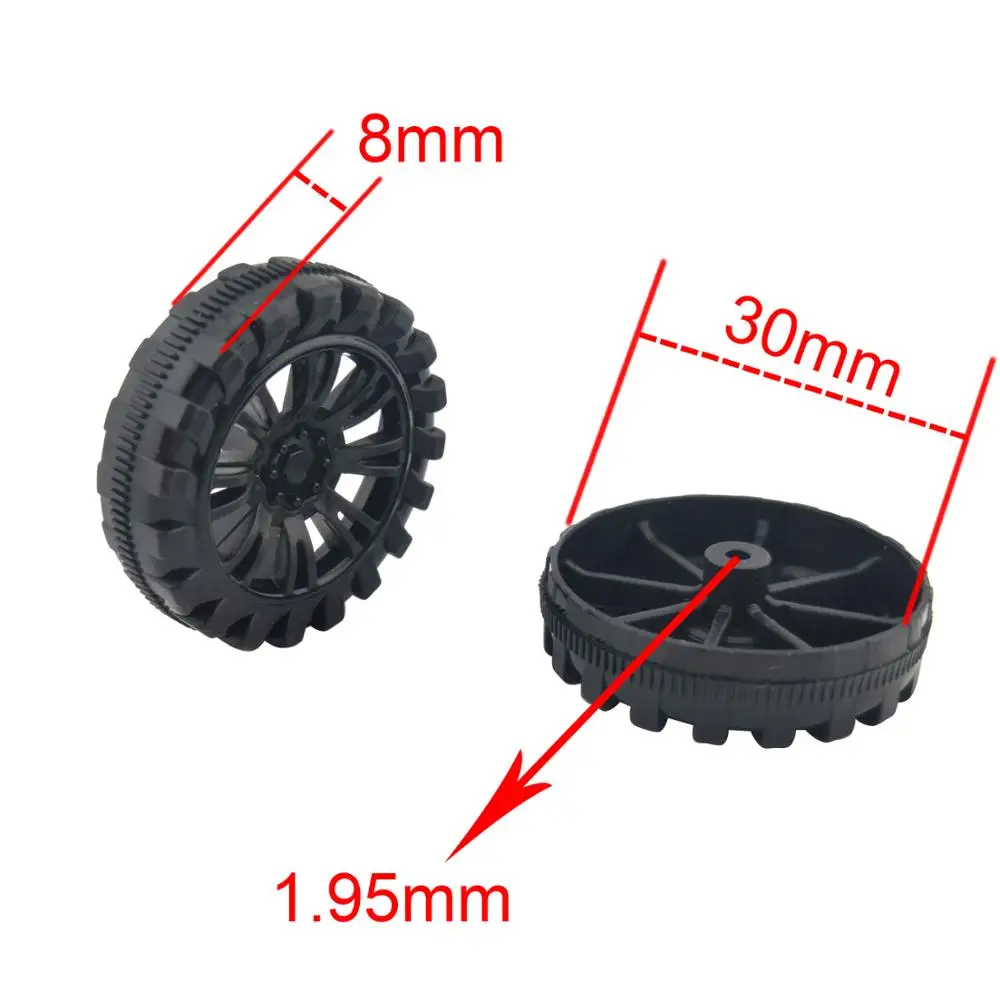 10PCS 30mmx9mm Simulation Plastic Wheels 2mm Dia Shaft Hole Toy Car Wheel Miniature Tires Tyres Tight Fit for DIY Model RC Parts