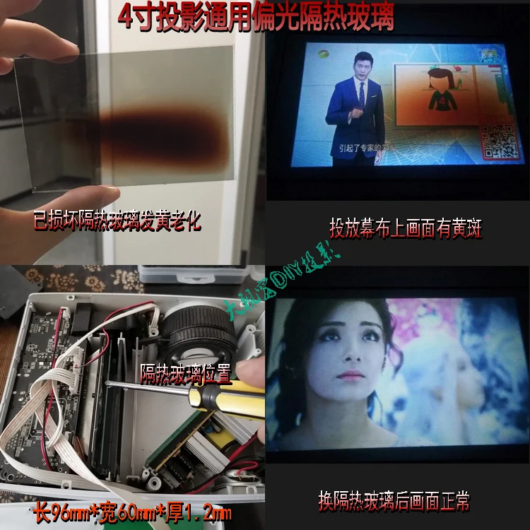 Теплоизоляционное стекло для проектора, Теплоизоляционный лист, поляризованное стекло, поляризованная пленка, 4-дюймовый проектор, экран для ремонта, желтый
