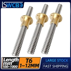 High Precision T Type Trapezoidal Screw Stainless Steel T6*12/T6*6 /T6*4/T6*2/T6*1 Large Lead Screws Length 100-1000mm CNC Parts