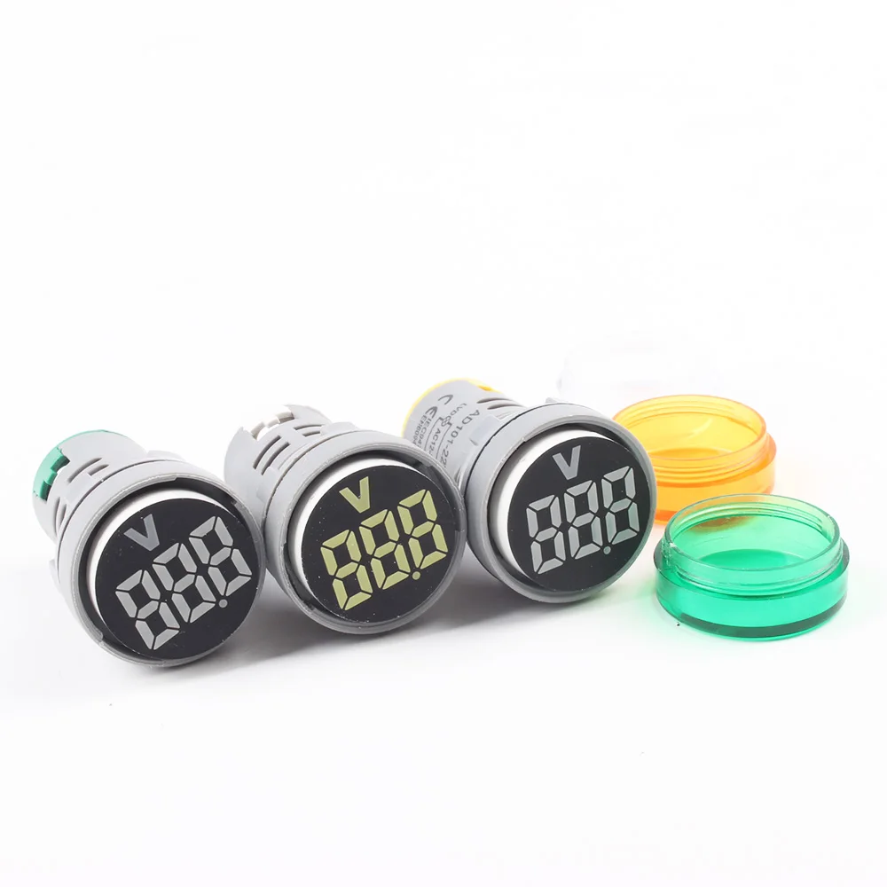 22mm LED Voltage Measuring Instrument Mini Voltage Meter Colorful AC 20V -500V Indicator Voltmeter Yellow Green Blue White