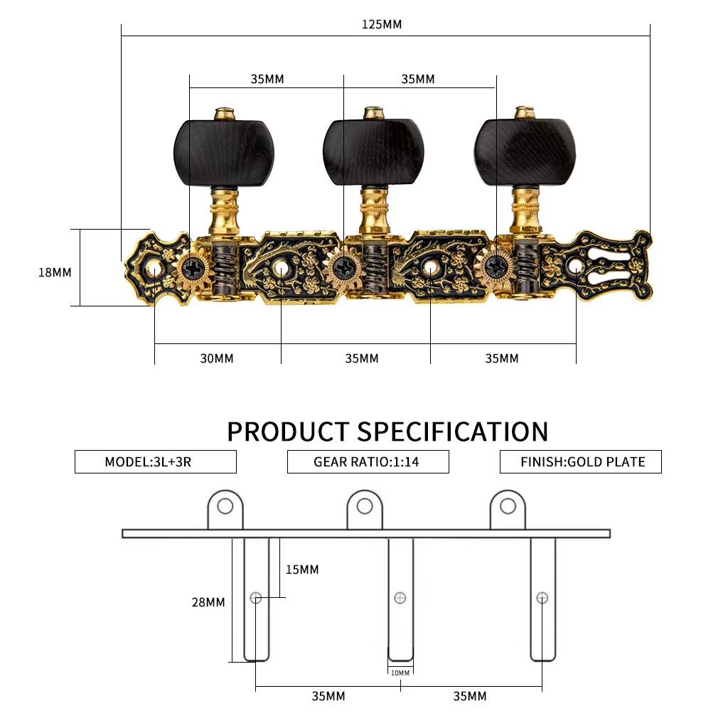 NAOMI Alice AO-020HV2P/AO-020B1P/AO-020V3P/AO-020HV3P 1:14 Gold-plated Classical Guitar Tuners Tuning Key Pegs/Machine Heads