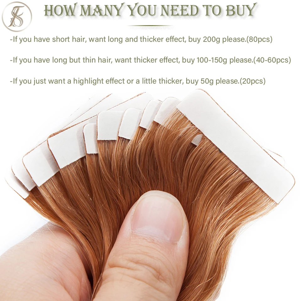 Tess Tape In Hair Extension 2.5g/pc Wavy Natural Hair Extensions Human Hair Adhesive Skin Weft Double Sides Seamless Invisible