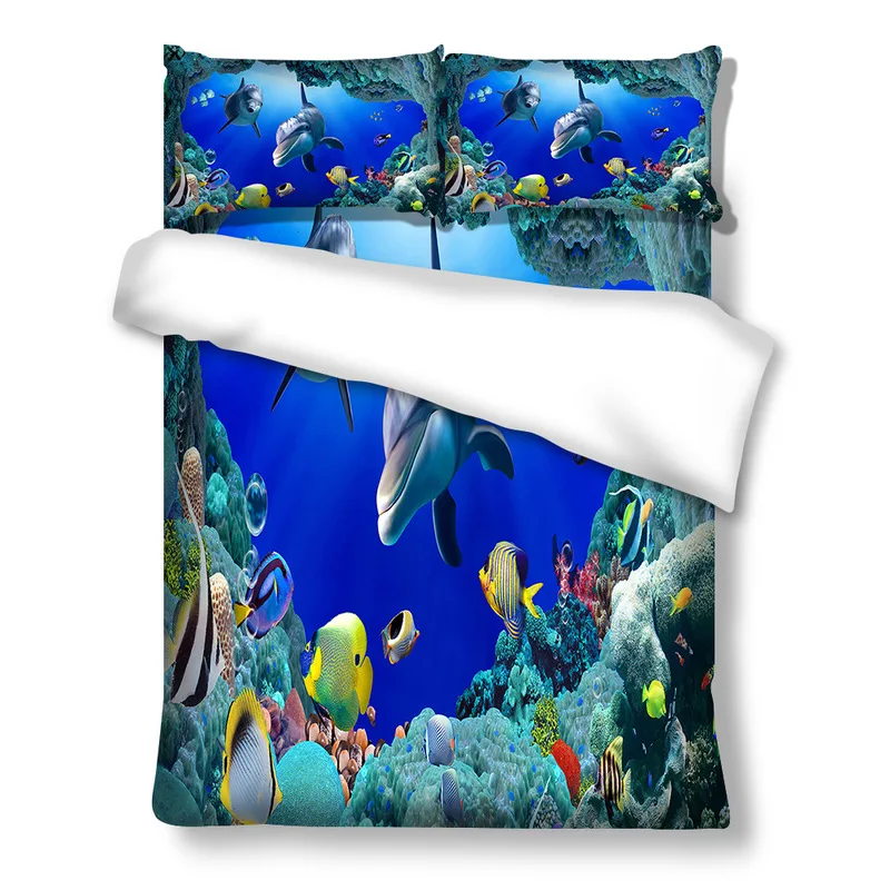 Ruldgee 2/3 Pieces Ocean Bedding Set 3D Printed Duvet Cover Bed Quilt Cover Home Textile Set with Pillowcase Queen Bedding Set