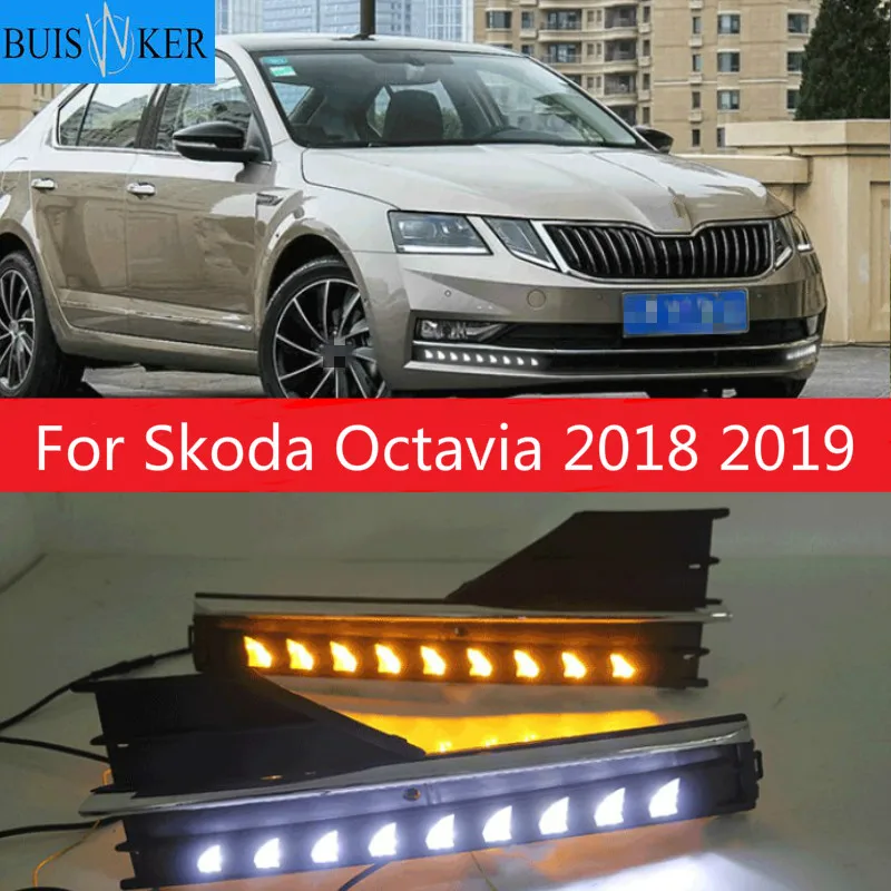 

LED Daytime Running Lights for Skoda Octavia 2018 2019 Fog lamp house 12V ABS DRL Car styling White