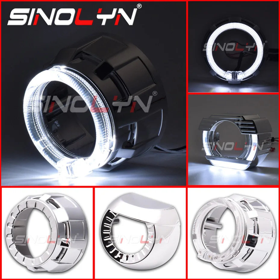Sinolyn LED Angel Eyes Headlight Lens Shrouds Bezels For 1.8/2.0 H1 Bi Xenon Projector Lens Dust Bezels Retrofit Accessories DIY