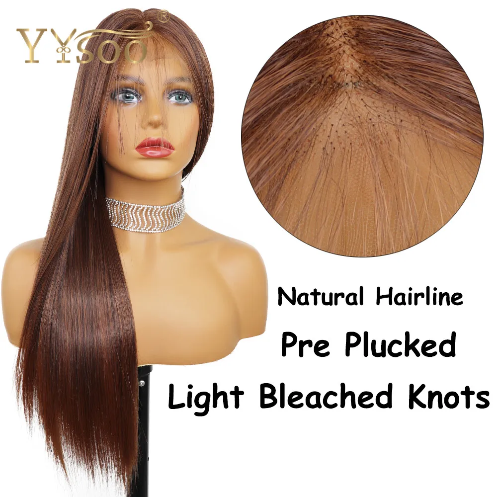 

YYsoo Long 13X6 Synthetic Lace Front Wigs With Baby Hair Futura Glueless Long Silky Straight Blonde Wig Mixed #4Highlights#30