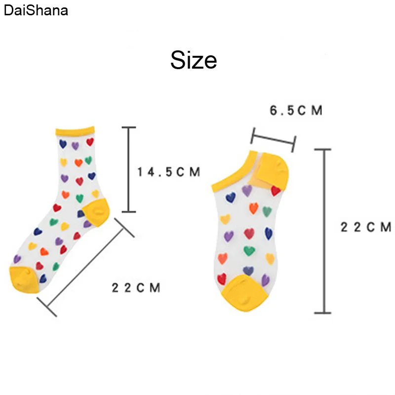 1 Pairs Summer New Ladies Korean Heart Love Tull Glass Silk Socks Women Lace Transparent Thin Mesh Colorful Nylon Sheer Socks