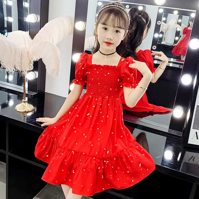 Girls Chiffon Dress Summer 2021 New Arrival Girls Floral Princess Dress Flounce Sling Clothes For Baby Girls Students