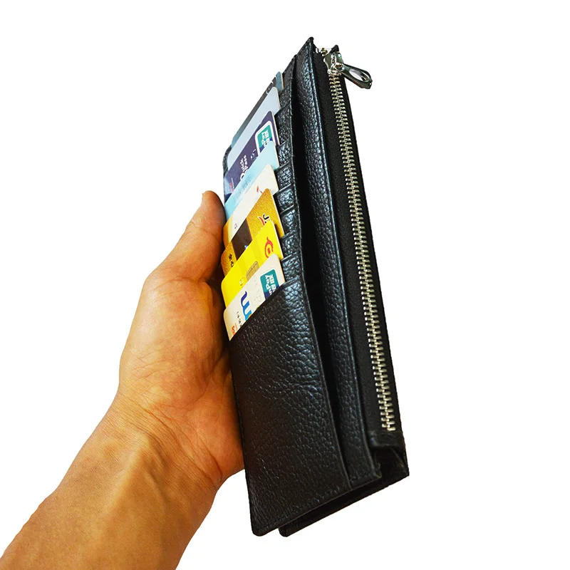 Long Style Wide Genuine Leather Card Wallet Fashion Candy Color Thick Zipper Card pack Case Business Bank Credit Card Holder