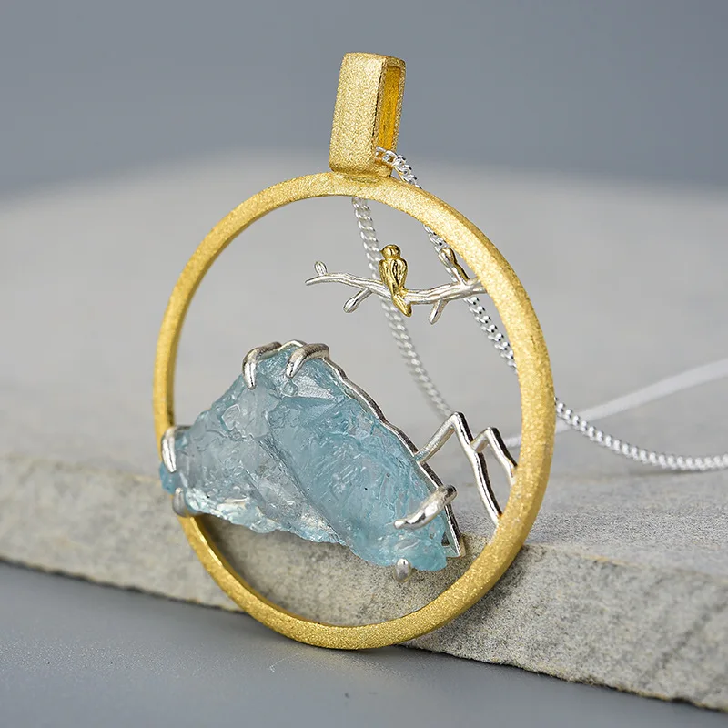 925 Sterling Silver Pendant Necklaces Aquamarine Silver Pendants S925 Sterling Silver Woman Necklaces Birthday Present Pendants