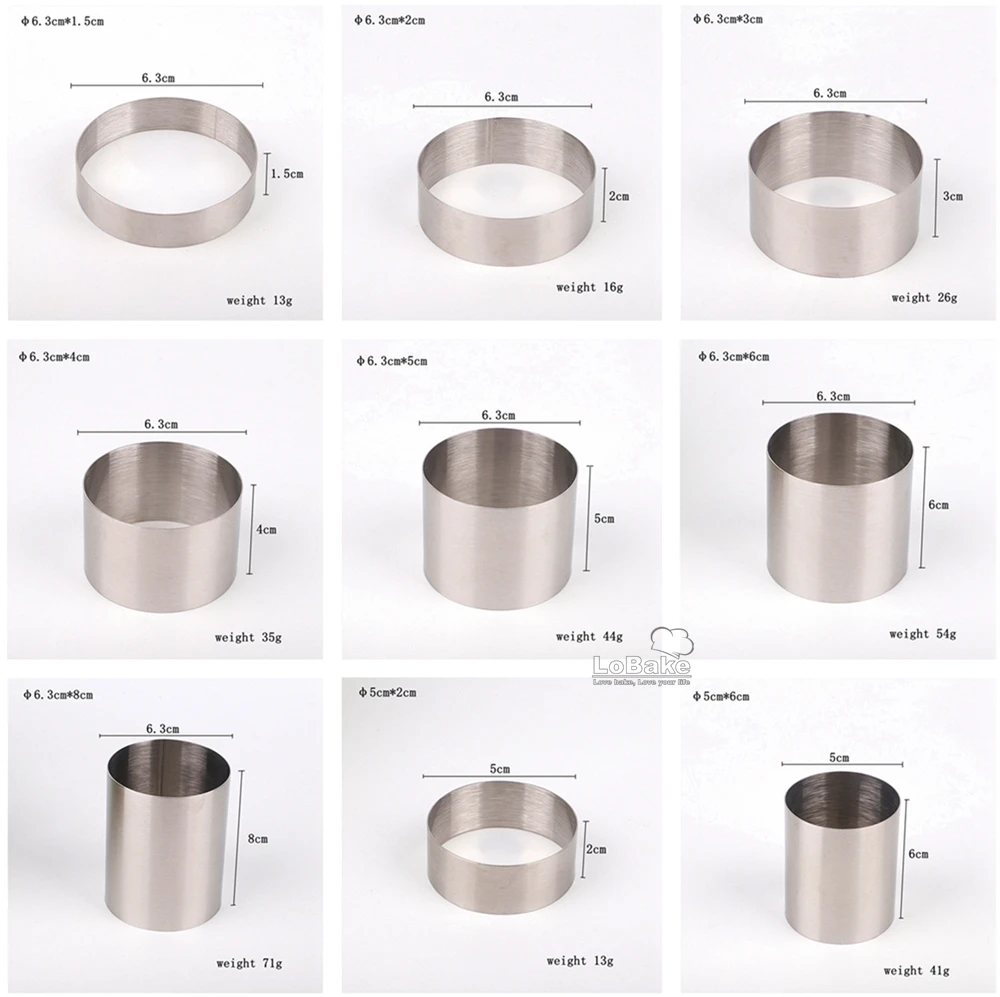 10pcs/lot Diameter 5cm 6.3cm round shape various height stainless steel mousse cake ring mini tiramisu molding cutter DIY baking