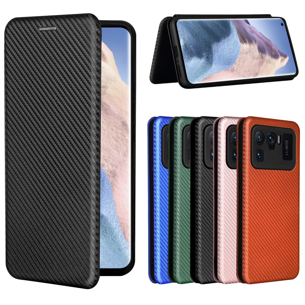 For Xiaomi Mi 11 Ultra Luxury Flip Carbon Fiber Skin Magnetic Adsorption Shockproof Case For Xiaomi Mi 11Ultra Mi11 Phone Bag