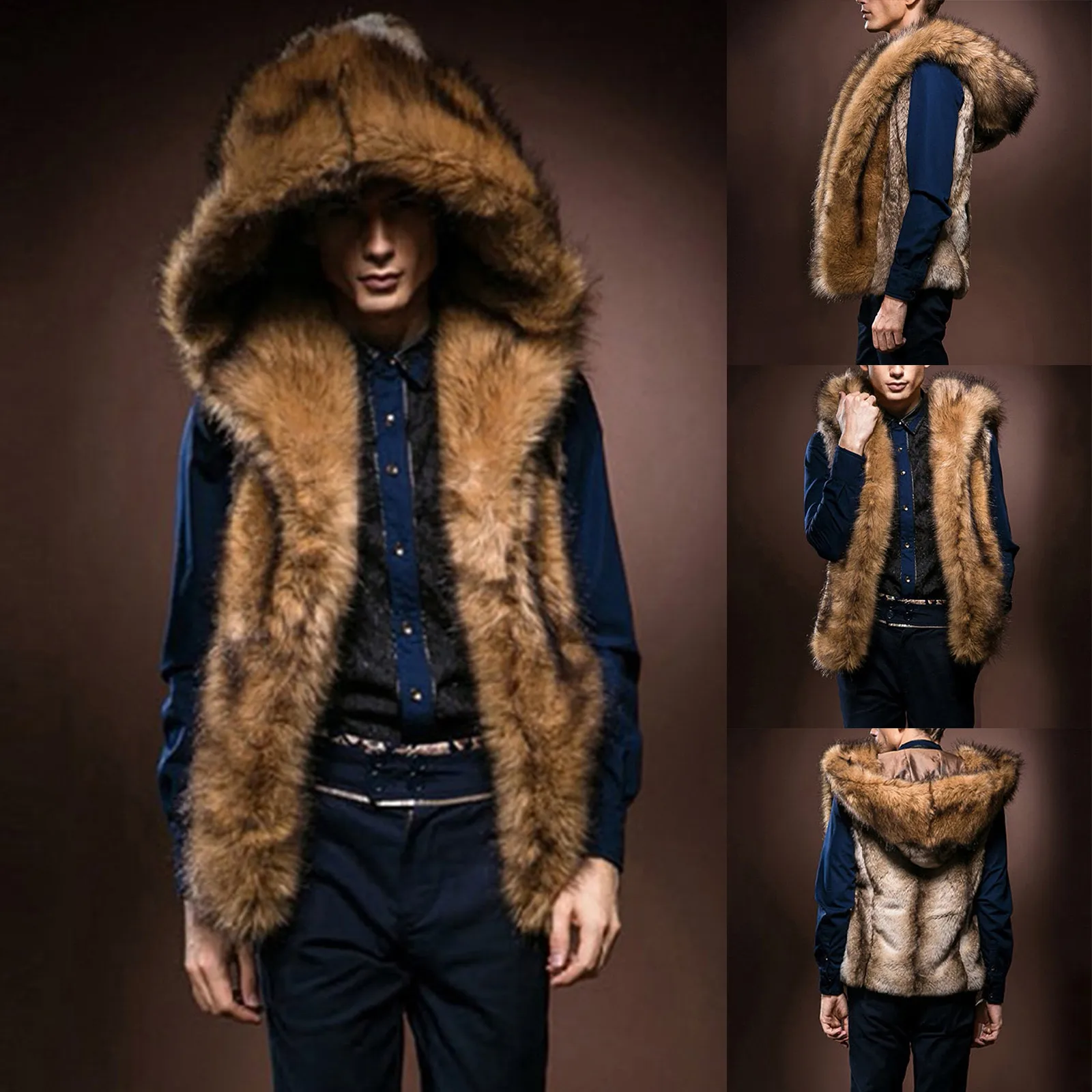 Manteau en fausse fourrure pour hommes, pardessus à capuche, veste d'optique chaude, vêtements d'extérieur en fibre, livraison directe, hiver, automne, 2021