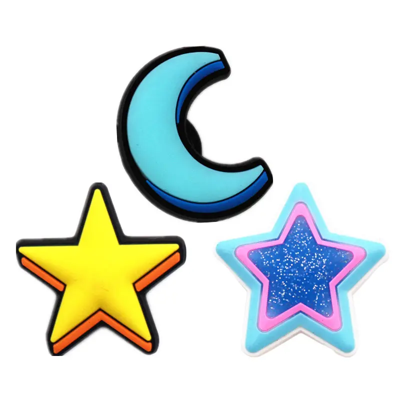 Drop shipping Stars and Moon Shoe Charms Accessories PVC Sandals Buckle Decoration fit Wristband Bracelet Party Kids Gifts F55AL