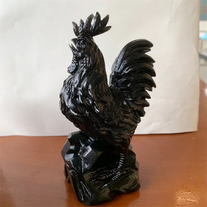 

Natural Black Obsidian Rooster Chick Healing Crystal Animal Stone Carving Gemstone Pocket Palm Stones Gift