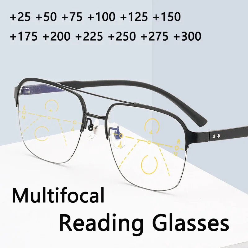 

NEW Retro Progressive Multifocal Reading Glasses Unisex Fashion Titanium Alloy Bifocal Hyperopia Glasses Ultralight Rim +75 225