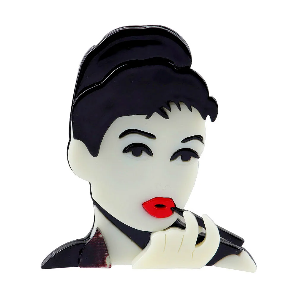 

New Creative Punk Lady Apply Lipstick Acrylic Brooch For Women Acetate Resin Figure Lapel Pins Fashion Party Jewelry Accessories