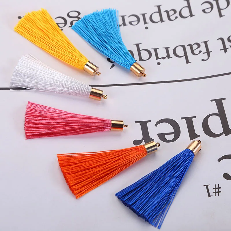 50pcs 6cm Metal Caps Small Tassel Fringe Pendant DIY Crafts Jewelry Curtain Hang Tassel Trim Key Cell Phone Bag Decor Materials