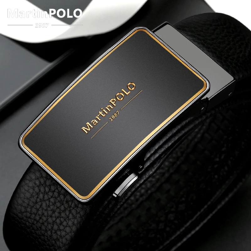 MartinPOLO Genuine Leather Belt Men Cowskin Strap Luxury Belts For Male Alloy Automatic Buckle Fashion Belt Width 3.5cm