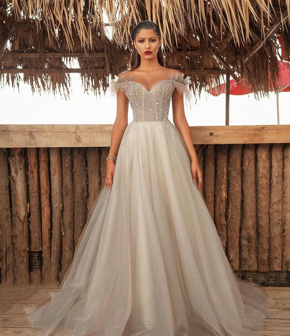 Sevintage Kralen Crystal Lange Prom Dresses Off Shoulder Lovertjes Avondjurken Saudi Arabische Feestjurk Dubai Vrouwen Formele