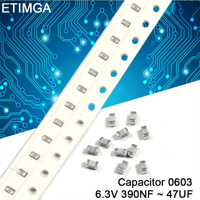 100Pcs/Lot 0603 6.3V SMD Chip Multilayer Ceramic Capacitor 390nF to 47uF 470nf 1uf 2.2uf 4.7uf 10uf 22uf in stock