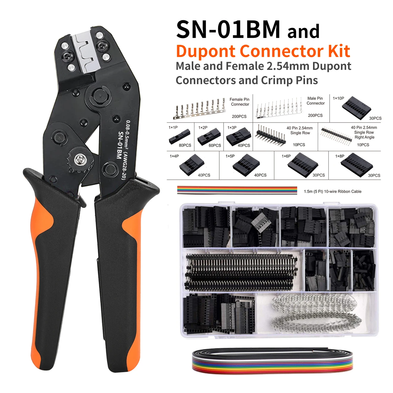 Imagem -02 - Dupont Ratchet Crimping Tool Grupo Sn01bm Awg 2820 Kit Crimper Alicate com 254 Milímetros Dupont Conectores Jst-xh Terminal