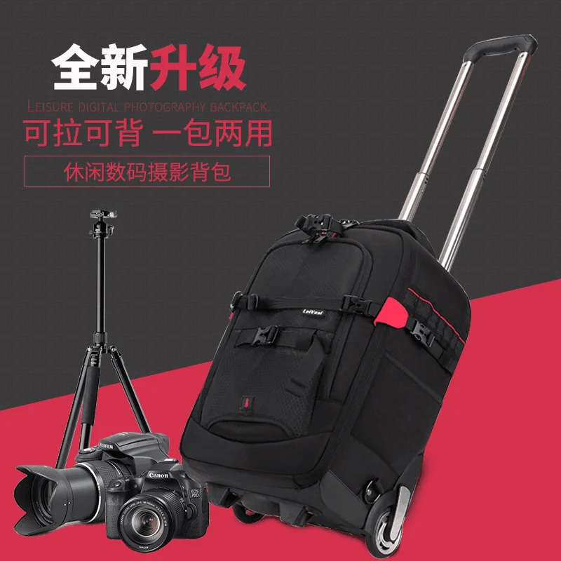 T & FOTOP 전문 DSLR 카메라 트롤리 가방, 비디오 사진 디지털 카메라 수하물 여행 가방, 바퀴 달린 배낭