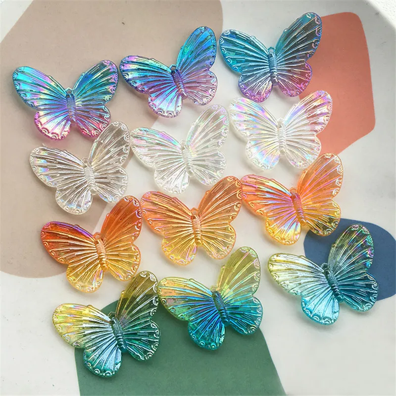 4pcs Hyperbolic Gradient Big Butterfly Resin Charms For Earring Pendant Findings 3D Craft Necklace Key Accessory Jewelry Make