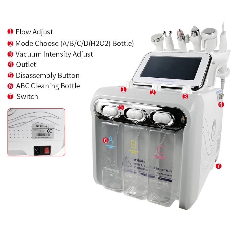 الهيدروجين الأكسجين آلة فقاعة صغيرة ، 6 في 1 هيدرو درمابراسيون نظيفة جهاز العناية بالوجه المياه تقشير بالنفث آلة Hydrofacial