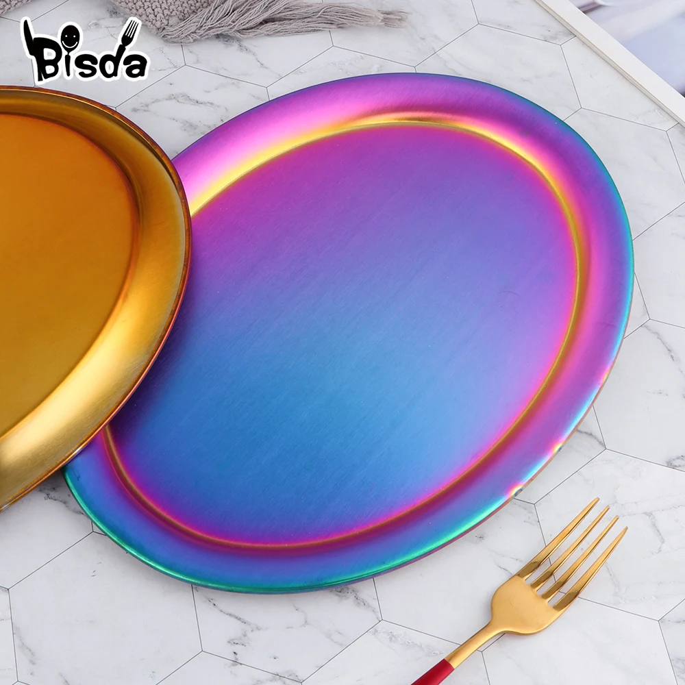 1/2Pcs Oval Tray Stainless Steel Dessert Dining Plate Cake Serving Dishes for Food Fruit Western Steak Plates Kitchen Utensils