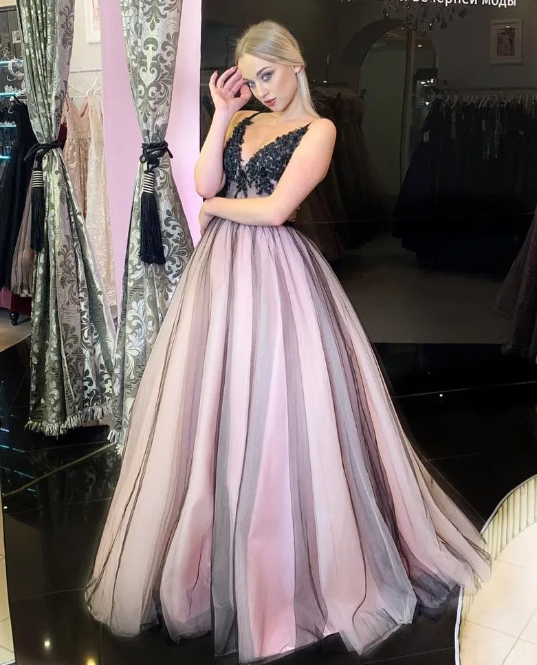 Linha a querida renda preto e lilás tule longo baile de formatura vestidos formais noite crescido vestido de formatura longo