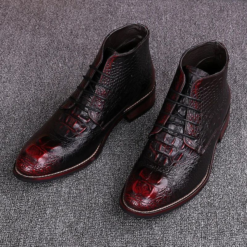 

new designer men fashion party banquet wear ankle boots breathable soft leather shoes alligator grain trend boot short botas man