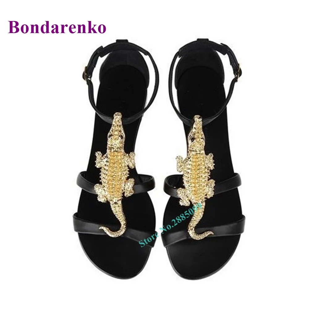 Crocodile Metal Open Toe Sandals Hollow Solid Ankle Buckles Cover Heel Sandals Women Shoe Thin High Heel Summer Party Dress Shoe